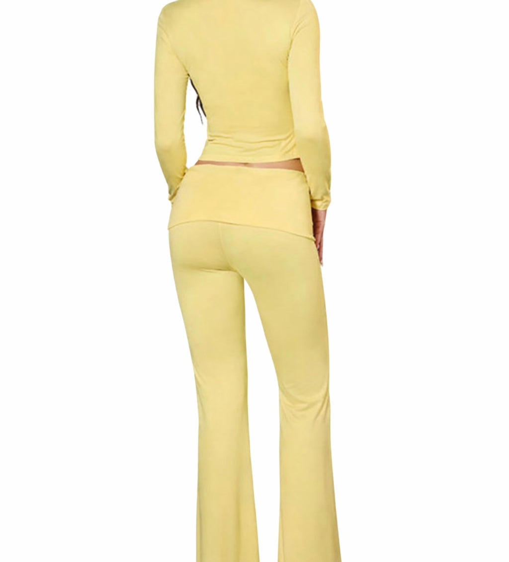 Women's two pieces, yellow square neck and flared leggings set